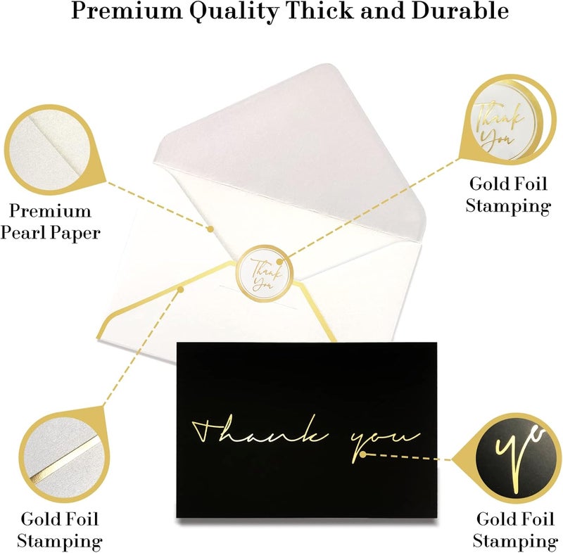 Chenive 40 Thank You Cards, Black and Gold Foil Thank You Cards Bulk, All Occasions Thank You Note Card with Envelopes & Stickers, Wrapped with Sturdy Box, Great for Wedding, Baby Shower, Bridal Shower, Etc - - Image 2